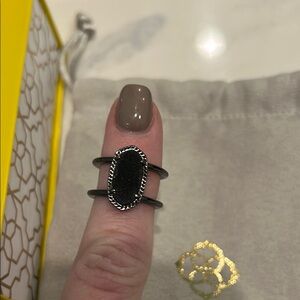 Black Vintage Ring with Large Center Stone and Intricate Design